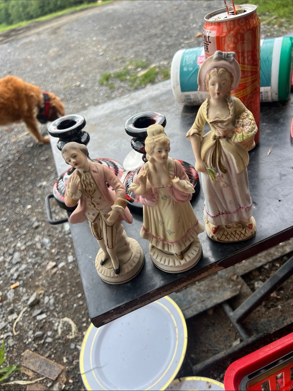 Porcelain Figurine Trio in Pastel Pink and Cream
